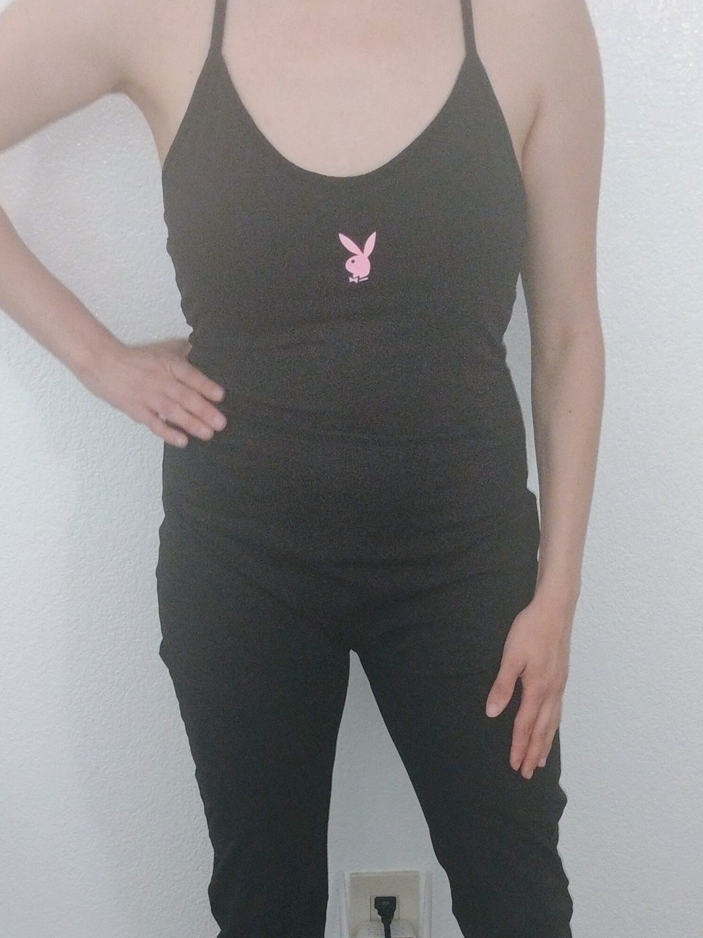 Black Spaghetti-Strap Jumpsuit with Pink Logo